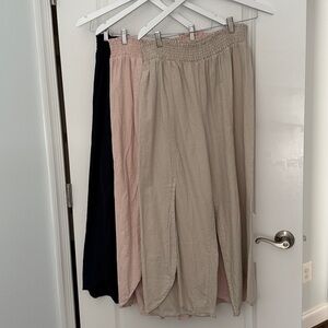 Women's Wide Leg Pants with slits in Blue, Pink, Tan